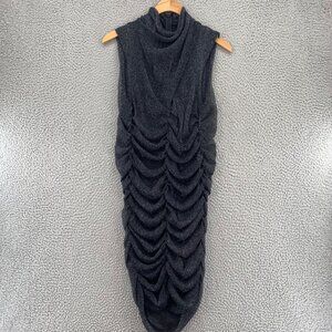 AllSaints Dress Womens 8 Tia Metallic Gray Surplice Draped Collar Ruched Bodycon